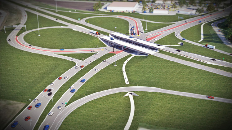 Design visualization of interstate and overpass.